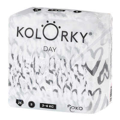 KOLORKY DAY jednoráz.eko plenky S 3-6kg 25ks Srdce