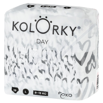 KOLORKY DAY jednor.eko plenky L 8-13kg 19ks Srdce