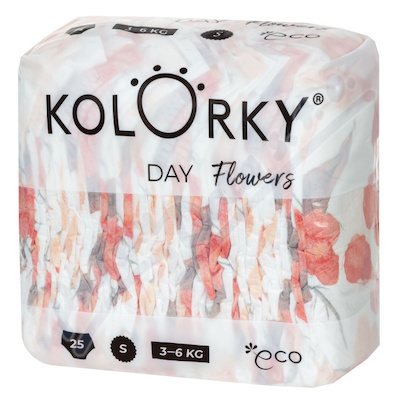 KOLORKY DAY jednoráz.eko plenky S 3-6kg 25ks Květy