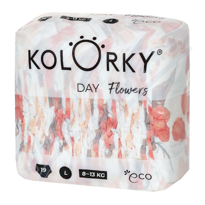 KOLORKY DAY jednor.eko plenky L 8-13kg 19ks Květy