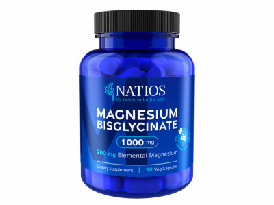 NATIOS Magnesium Bisglycinate 1000 mg + B6, 90 kapsułek wegańskich, (magnez elementarny 200 mg)