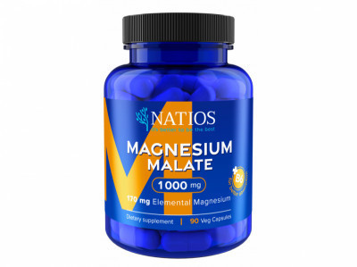 NATIOS Magnesium Malate 1000 mg + B6, 90 kapsułek wegańskich, (magnez elementarny 170 mg)