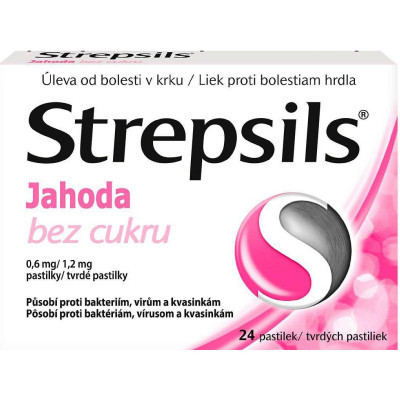 Strepsils Truskawka bez cukru 0,6mg/1,2mg 24tbl.