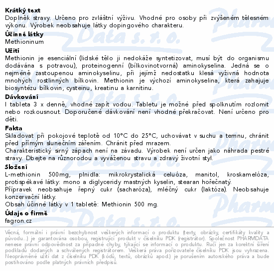 Methionin 500 tbl.50 Fagron