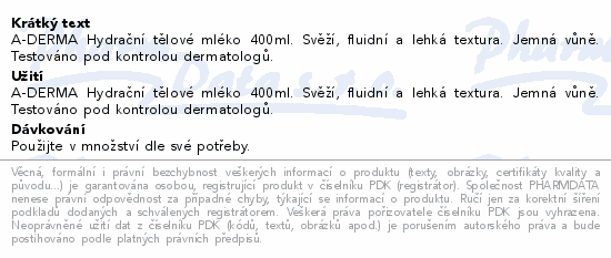 A-DERMA Nawilżający balsam do ciała 400ml