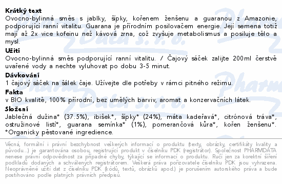 Čaj HH BIO Ranní Guarana a Ženšen n.s.20x2g