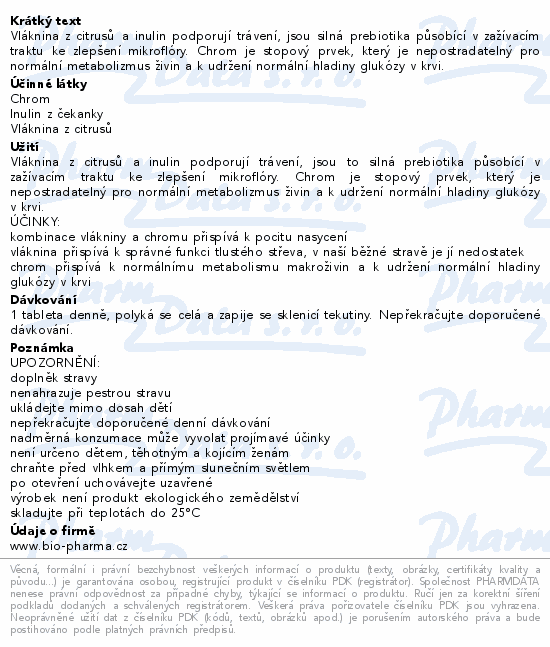 Błonnik 600mg + Chrom 200mcg tbl.90+30 BIO-Pharma