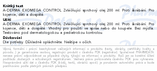 A-DERMA Exomega CONTROL Zmiękczający olejek pod prysznic 200 ml