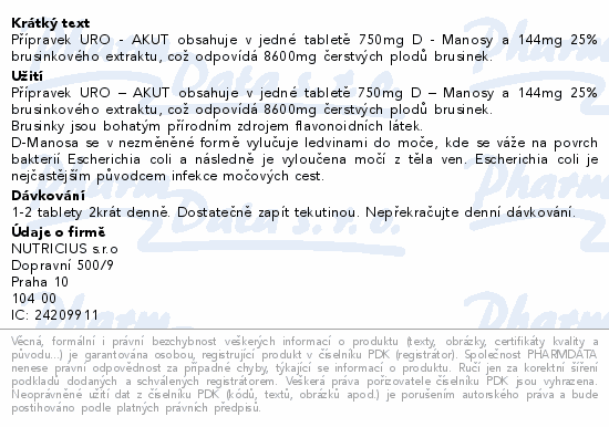 URO-AKUT Mannoza 750mg + Żurawina 8600mg tbl.20