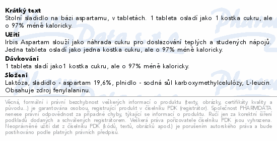 IRBIS Aspartam tbl.110 podajnik luzem