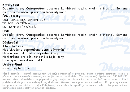 MedPharma Ostropest (Silymarin 200mg) tbl.67