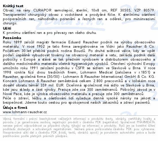 Náplast Curapor chir.steril.10x8cm 5ks