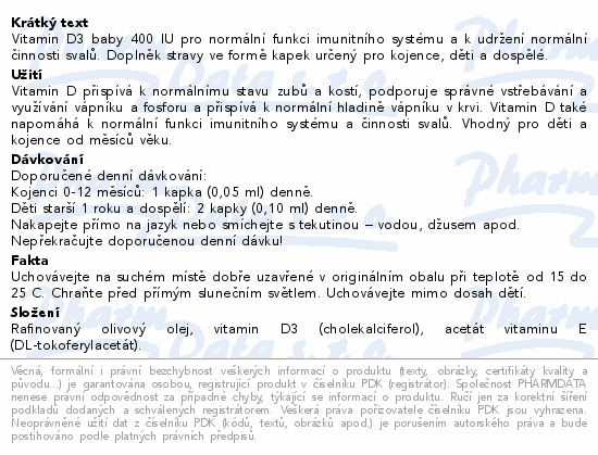 Vitamin D3 baby 400IU kapky 10ml