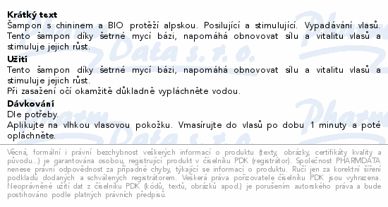 KLORANE Šampon chinin a BIO protěží alpská 400ml