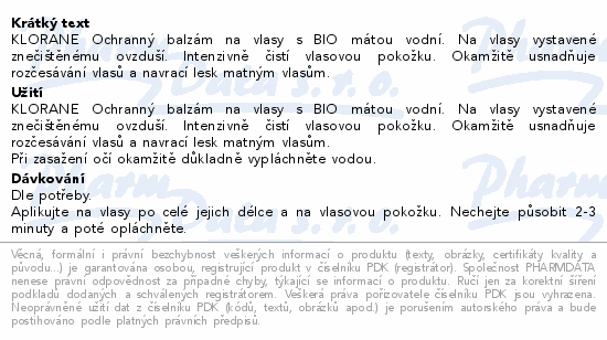 KLORANE Balzám ochranný a BIO máta vodní 150ml