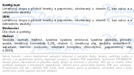 Vivil Limetka-peprmint+vitamín C bez cukru 120g