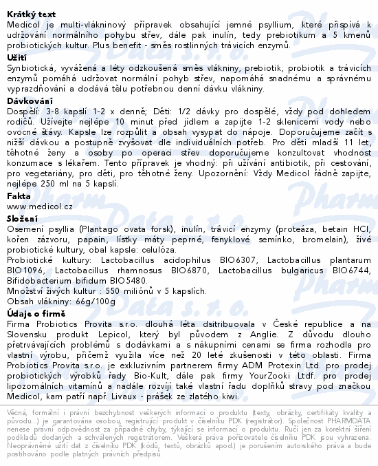 Medicol+ vláknina/enzymy/živé kultury cps.220