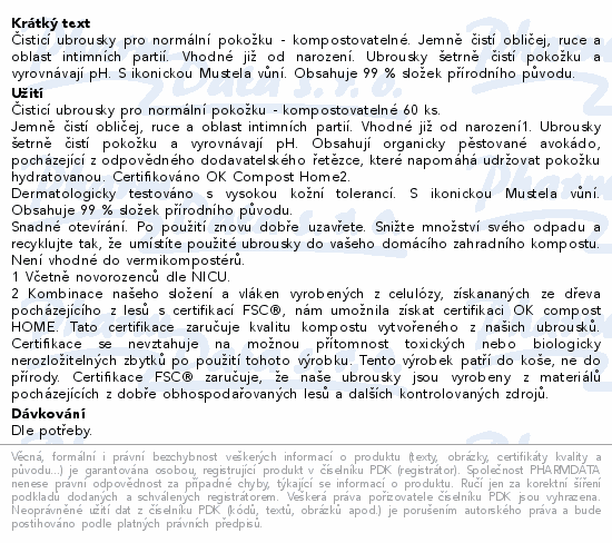 Mustela Čist.ubrousky pro norm.pokožku-komp. 60ks