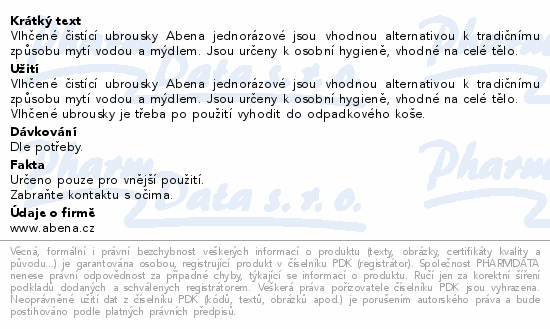 ABENA Skincare vlhčené čistící ubrousky 80ks